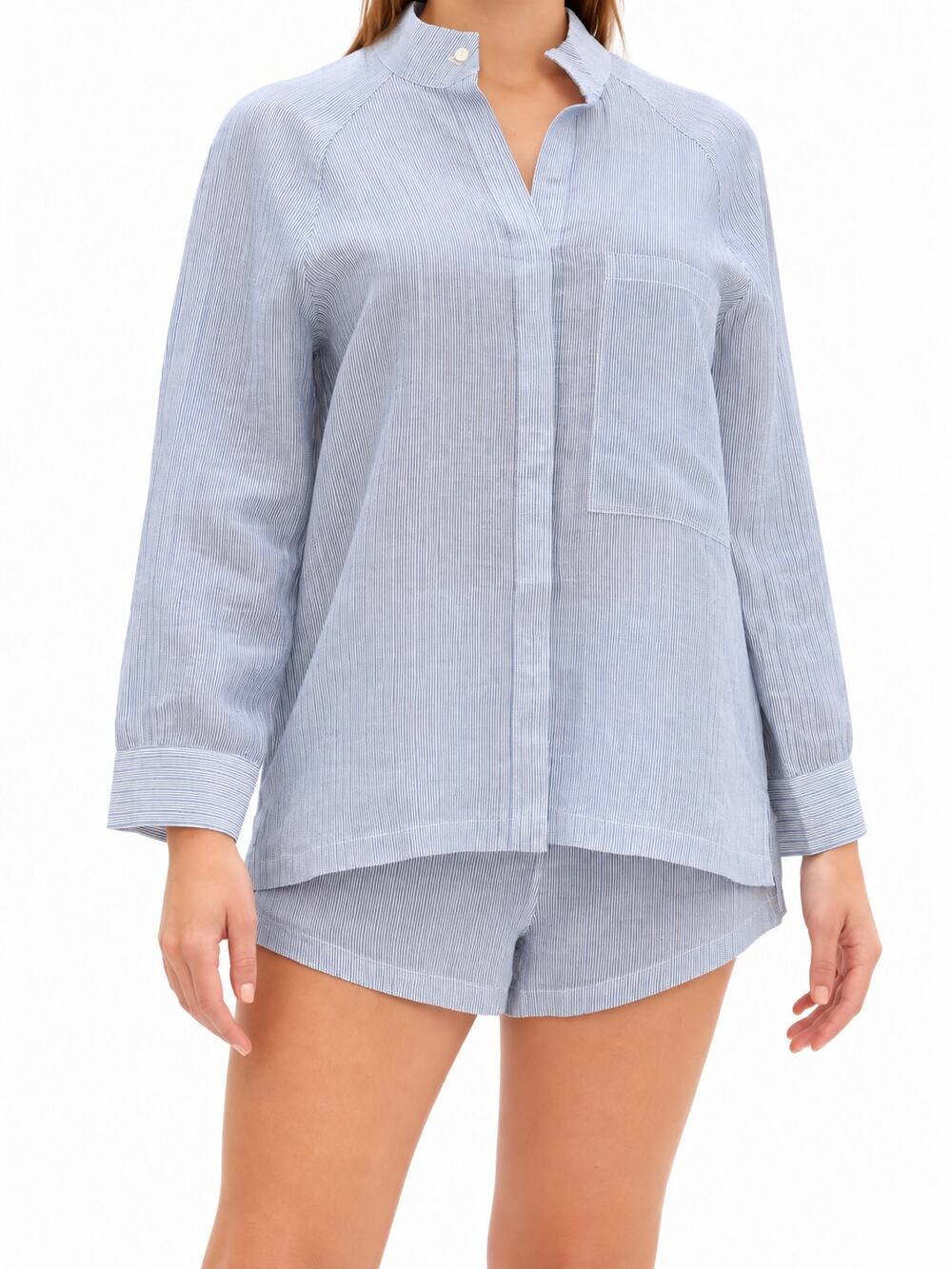 LUNYA Resort Striped Silk Linen-Blend Pijama Top